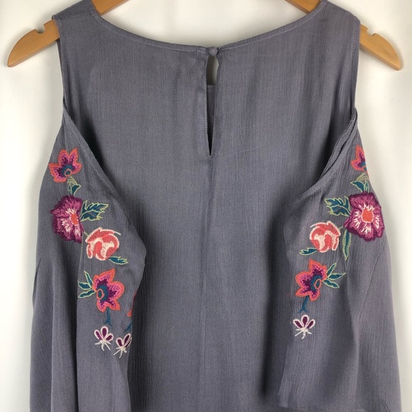 Umgee Floral Embroidered Angel Sleeve Mini Dress - Gray Size Small - Picture 6 of 9